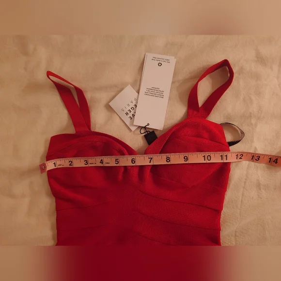 NWT Rio Red HERVE LEGER The MARIA Dress Icon Sculpted Bandage Midi Bodycon XXS - Picture 6 of 15